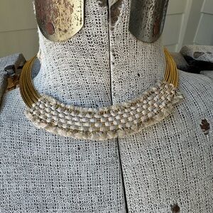 Elegant Gold and Cream Woven Necklace